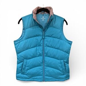 Lands' End Down Puffer Vest‎ Small Petite S/P Lightweight Quilted Teal Blue
